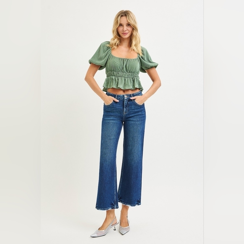 Risen HR Tummy Control Dark Wash Wide Leg Cropped Jeans High Stretch Various NEW